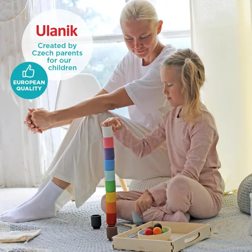 Vista 4 de Ulanik Pelotas en tazas Montessori Juguetes para niños de 1 año + niños preescolares juegos de madera a juego para aprender clasificación