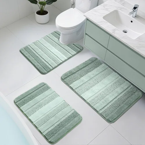 Vista 11 de Kmson Juego de 3 alfombras de baño de chenilla ombré, antideslizantes, ultra suaves, lavables, alfombras de baño peludas para bañera, tapete de Azul