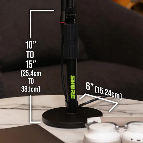 Vista 15 de Soporte de micrófono de escritorio Shure by Gator con base redonda y altura ajustable estándar, embrague giratorio y base de 15 cm; (SH-DESKTOP1)