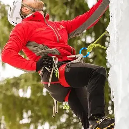Vista 7 de Anillo de aluminio de 25 kN, junta tórica de tensión perfecta, anillo de conexión para escalada en roca, arborista, hamaca, rescate, slackline, azul