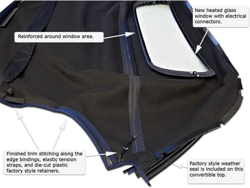Vista 8 de Sierra Auto Tops Convertible Top Reemplazo para BMW 2003-2008 Z4, TwillFast RPC Canvas, negro, ventana de vidrio calefactable