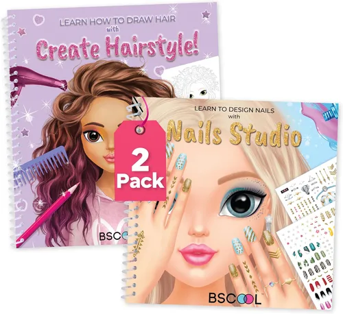 Vista 10 de BSCOOL Nails Studio Learn to Design - Libro de actividades para niñas de 5 años en adelante, paquete de 2, libro de diseño de calcomanías de arte