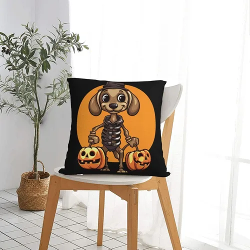 Vista 7 de Happy Halloween - Fundas de almohada de perro salchicha de esqueleto de perro salchicha de 22 x 22 pulgadas, funda de cojín para interiores
