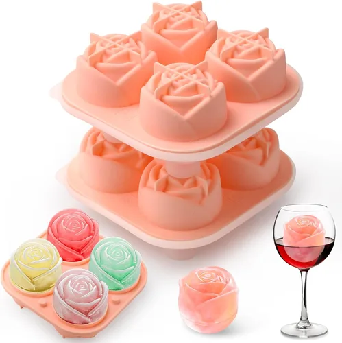 Vista 7 de Rose Ice Cube Mold,2 "x 4 hielos,Moldes grandes para cubitos de hielo,Bandeja de cubitos de hielo Silicone Ice Cube Tray,Whiskey Ice Cubes