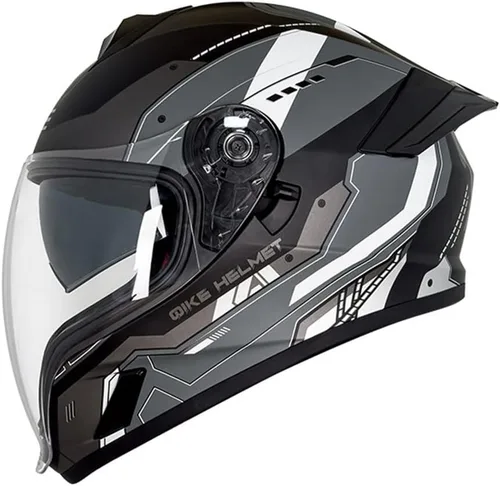 Vista 2 de Cascos de cara completa para hombre, color negro, para motocicleta, Street Bike Racing ATV con visera única, casco ligero retro de motocicleta