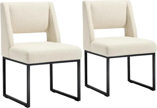 Vista 7 de Juego de 2 sillas de comedor tapizadas, modernas sillas de comedor con cojín grueso y ancho, respaldo abierto y patas de metal para cocina, sala