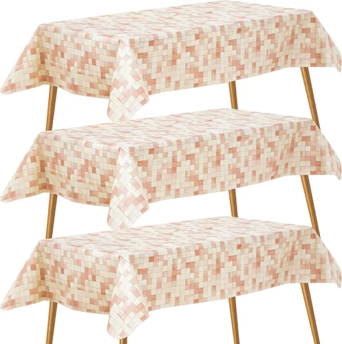 Vista 30 de FIFTY FEET Mantel rectangular de 84 x 60 pulgadas, mantel de vinilo con respaldo de franela para mesas rectangulares, impermeable, a prueba