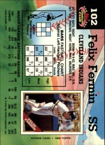 Vista 2 de 1992 Stadium Club #102 Felix Fermin MLB Baseball Trading Card