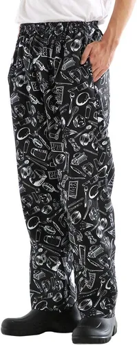 Vista 3 de Pantalones de chef estampados holgados para hombre y mujer, uniformes de cocina con cintura elástica, pantalones de trabajo florales para restaurante