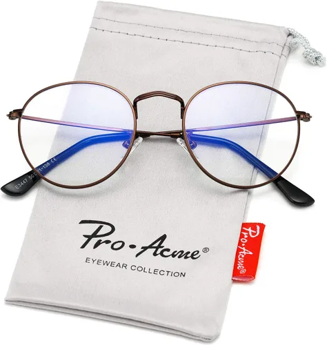 Vista 2 de Pro Acme Blue Light Glasses for Women Men, Classic Round Metal Frame B2 - Bronce - Filtro de luz azul