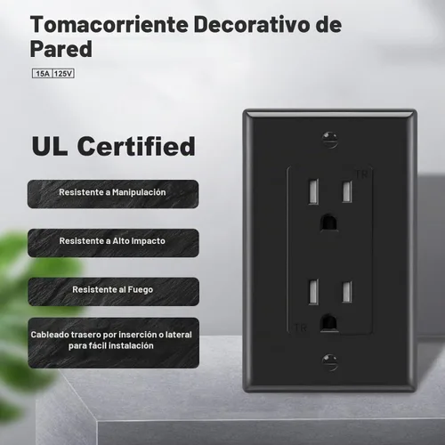 Vista 2 de Micmi Toma de corriente decorativa resistente a manipulaciones, toma de corriente eléctrica decorativa, 15 amperios, 125 voltios, conexión a tierra