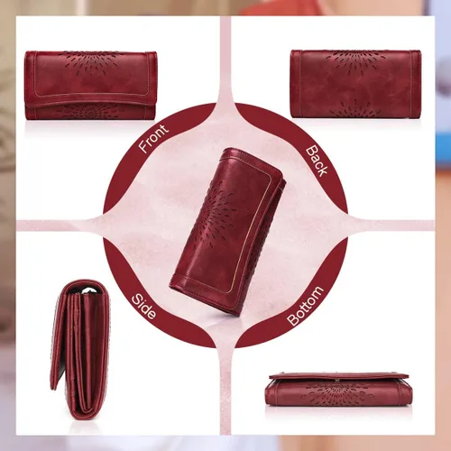 Vista 3 de Aphison - Cartera larga de cuero suave RFID para mujer, con caja de regalo
