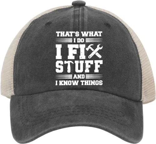 Vista 8 de Gorro con texto en inglés "I Fix Stuff and I Know Things, That's What I Do I Fix Stuff and I Know Thuff Hat Cool Stuff para hombres, divertido