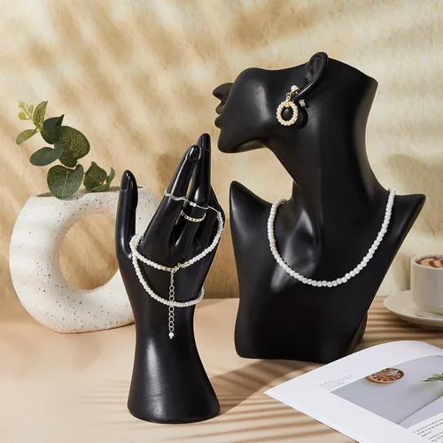 Vista 2 de Kigley - Juego de exhibición de joyería con maniquí que incluye soporte para busto boutique, soporte para pendientes, exhibidor de mano y soporte