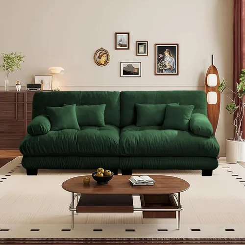 Vista 32 de Reposapiés Otomano Tapizado de Terciopelo con Cojín para Sofá Seccional Sofá 300 libras para Sala de Estar (Beige)