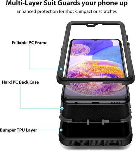 Vista 3 de Jiunai Funda para Samsung A23, a prueba de golpes, antipolvo, resistente, resistente, de doble capa, borde elevado, funda protectora al aire libre