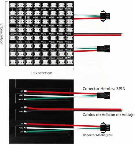 Vista 8 de BTF-LIGHTING WS2812B RGB 5050SMD direccionable individualmente digital 8x8 64 píxeles 3.1 pulgadas x 3.1 pulgadas Panel de matriz LED flexible FPCB