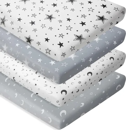 Vista 8 de Juego de 4 sábanas bajeras unisex de estrellas y luna para bebés, niños o niñas (sábanas para cuna)