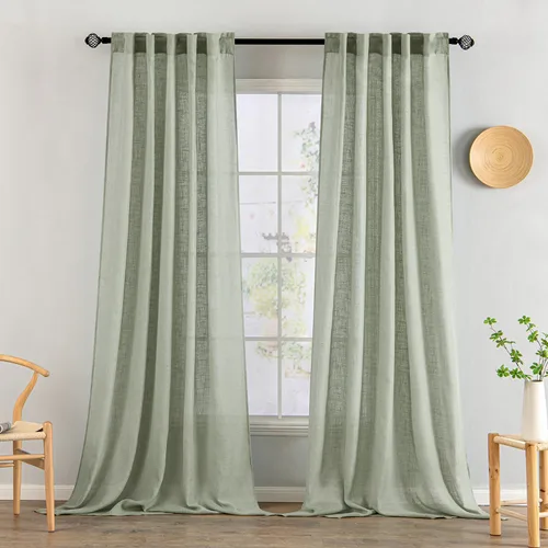 Vista 18 de MIULEE - Cortinas semitraslúcidas suaves y gruesas con textura de lino para cocina y ventana de baño, con trabilla trasera y bolsillo para Blanco