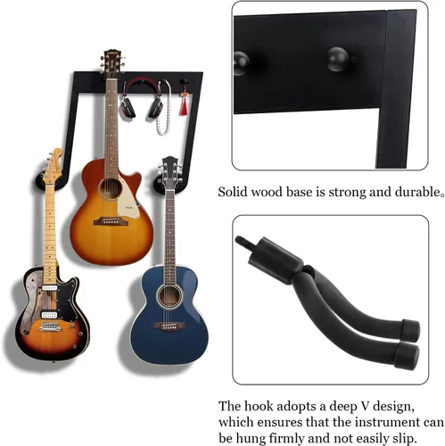 Vista 3 de Soporte de pared multifuncional con 3 ganchos para guitarra y notas