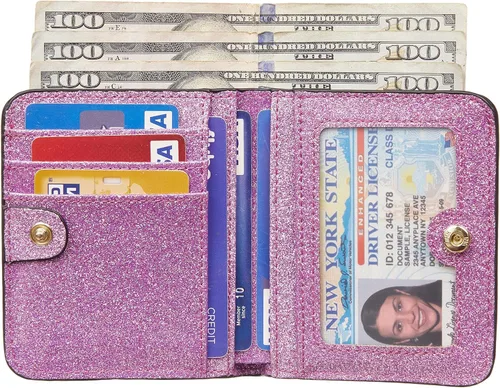 Vista 3 de Gostwo - Cartera compacta de piel genuina de lujo para mujer con bloqueo de RFID y ventana de identificación