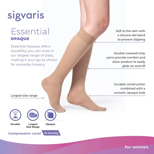 Vista 2 de SIGVARIS Essential Opaque 860 - Calcetines altos para pantorrilla con agarre superior de 20-30 mmHg