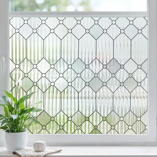 Vista 18 de Coavas Película de privacidad de ventana a rayas esmeriladas para vidrio de Adhesivo estático, sin pegamento, extraíble, bloqueo UV, control