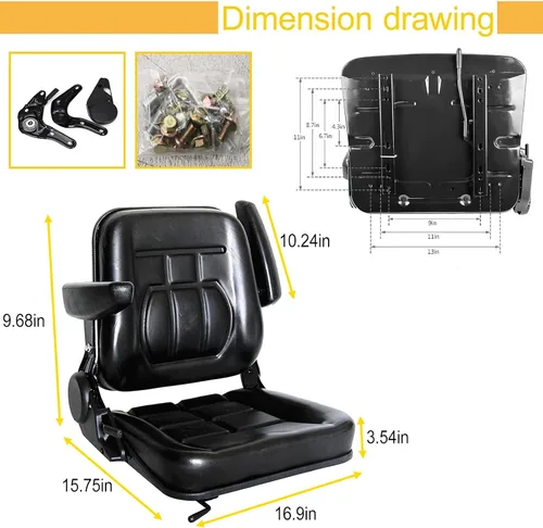 Vista 4 de Asiento universal de tractor, asiento de cortacésped con reposabrazos de repuesto, asientos de carretilla elevadora para excavadora