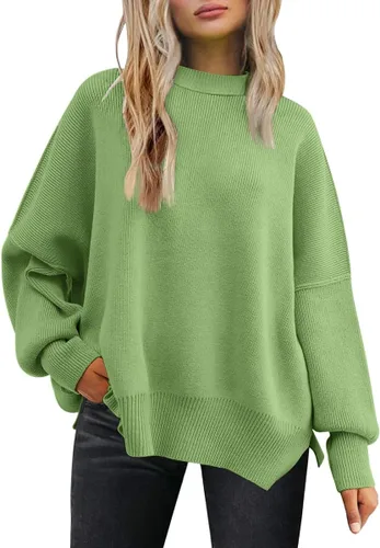 Vista 167 de Lillusory - Suéter extragrande con mangas de murciélago y cuello redondo para mujer, prenda moderna de otoño de tejido de punto sin botones