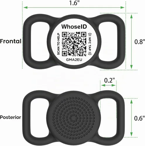 Vista 2 de Etiqueta para perro con código QR con NFC, etiqueta de identificación personalizada de mascota, etiqueta de identificación de perro de silicona