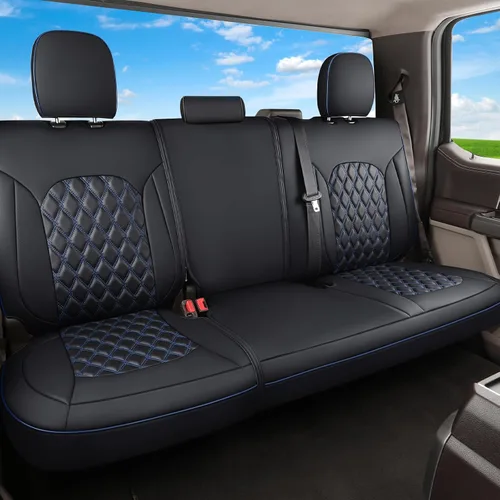 Vista 14 de Huidasource Fundas para asiento trasero de automóvil, de cuero (fila trasera, negro)
