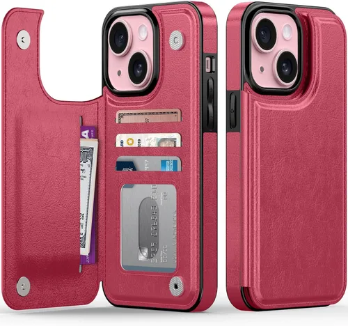 Vista 149 de FUNMIKO Funda tipo cartera para iPhone 15 con tarjetero + clip para efectivo, bloqueo RFID, protección contra caídas de grado militar y obras