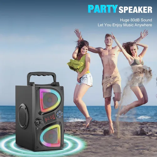 Vista 6 de Altavoz Bluetooth, 60W (Pico) Altavoces Inalámbricos Portátiles Pequeños para Fiestas en Casa con Doble Subwoofer de Graves Profundos, Radio, Luces