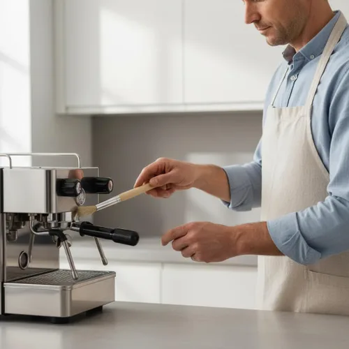Vista 5 de 2 piezas de cepillo de limpieza para molinillo de café, mango de madera y cerdas naturales, cepillo de espresso para polvo de madera, accesorios