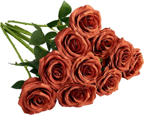 Vista 20 de 10 rosas artificiales abiertas, tallos de rosas artificiales para arreglos de boda, ramo de novia, centro de mesa, flores de seda sintética falsas