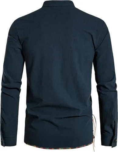 Vista 3 de JEMITOP Men's Pure Cotton Retro Lace Up Shirts for Renaissance Pirate Medieval Viking