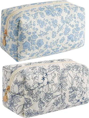 Vista 23 de Bolsa de maquillaje de viaje para mujeres y niñas, bolsa de maquillaje con cremallera, flores florales, organizador de maquillaje, bolsa de tela