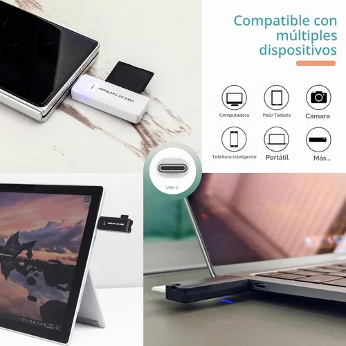 Vista 5 de Lector de tarjetas micro SD, lector de tarjetas de memoria USB C 2 en 1 de 5 Gbps para cámara digital, visor de tarjetas SD con doble ranura