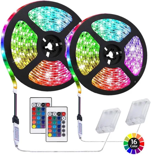 Vista 9 de Tira de luces LED alimentadas por batería, control remoto de 24 teclas, decoración DIY para interiores y exteriores, 1,99 m, resistente al agua