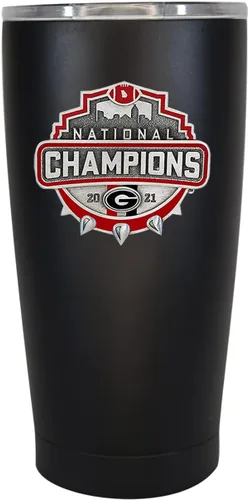 Vista 5 de Heritage Pewter Georgia Bulldogs 2021-2022 National Champions - Vaso de 15 onzas - Negro Taza térmica duradera de viaje para café Incrustación