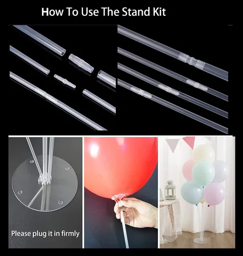 Vista 8 de 2 juegos de soportes para globos de 28 pulgadas con base, kit de soporte de columna de globo transparente reutilizable para mesa, incluye pegamento