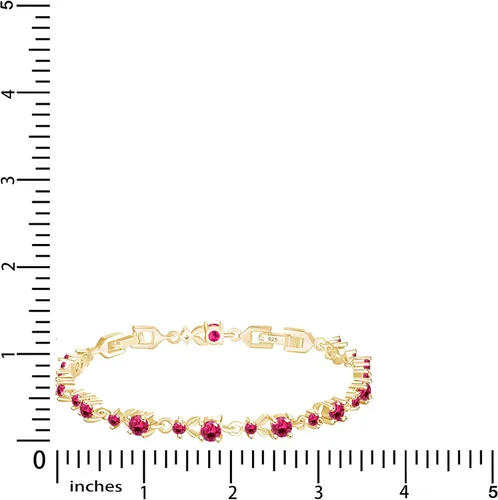 Vista 5 de AFFY Pulsera de tenis con forma de hoja de oro amarillo de 14 quilates, granate