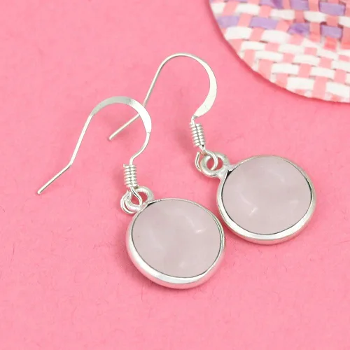Vista 2 de Natural Gemstone Round Shape Dangle Earrings for Women - 925 Silver Plated Lightweight & Comfortable Handmade Jewelry Earrings - Gift for Wedding