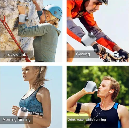 Vista 8 de Botella de agua deportiva de muñeca con correa de mano ajustable, 7 onzas, silicona suave, sin BPA, para hidratación, correr, escalar, ejercicio