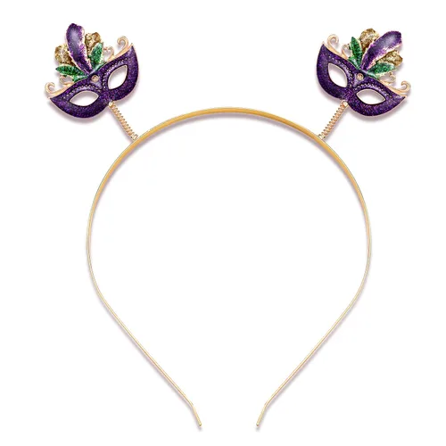 Vista 10 de NVENF Diadema de Mardi Gras con diamantes de imitación de flor de lis, máscara de letras de carnaval, aro para el cabello, accesorio para el cabello