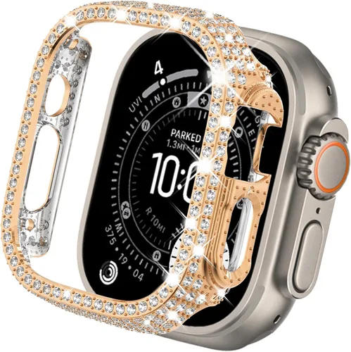Vista 32 de KADES - Funda protectora completa compatible con iWatch, con protector de pantalla de vidrio templado incorporado, brillante y con diamantes de Negro