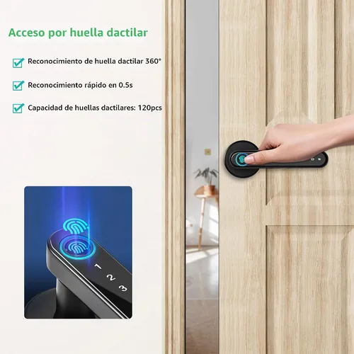 Vista 7 de CATCHFACE Cerradura inteligente de huellas dactilares, habilitada para WiFi, cerradura de puerta biométrica con aplicación gratuita, comparte Ekey