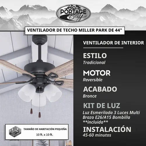 Vista 7 de Portage Bay 51442 Miller Park Ventilador de techo, 44, bronce