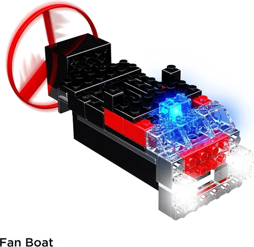 Vista 5 de E-Blox Power Blox Light N' Flight 5 en 1 STEM Kit (58 piezas), bloques de construcción con luz LED y juego de juguetes de lanzamiento de ventilador