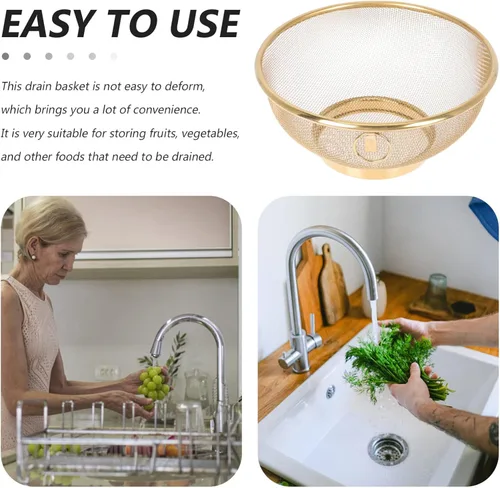 Vista 4 de Colador de malla de verduras Colador de acero inoxidable con asa Colador de alimentos Cesta de drenaje de metal para frutas, verduras, pasta, arroz
